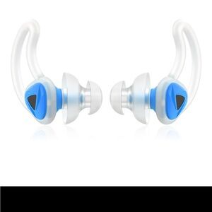 Ergonomic Blue and White Earplugs